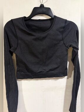 lululemon athletica Black Ribbed Long-Sleeve Crop Top